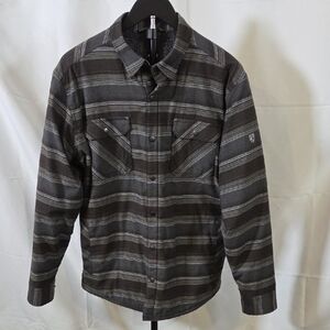 Kuhl Men's Black and Gray Striped Joyrydr Shirt Jacket Medium